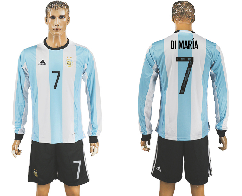 Argentina 7 DI MARIA Home 2016 Copa America Centenario Long Sleeve Soccer Jersey