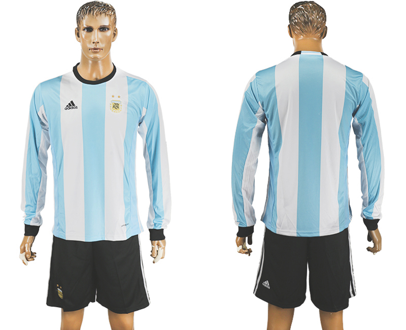 Argentina Home 2016 Copa America Centenario Long Sleeve Soccer Jersey