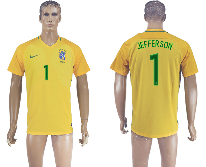 Brazil 1 JEFFERSON Home 2016 Copa America Centenario Thailand Soccer Jersey