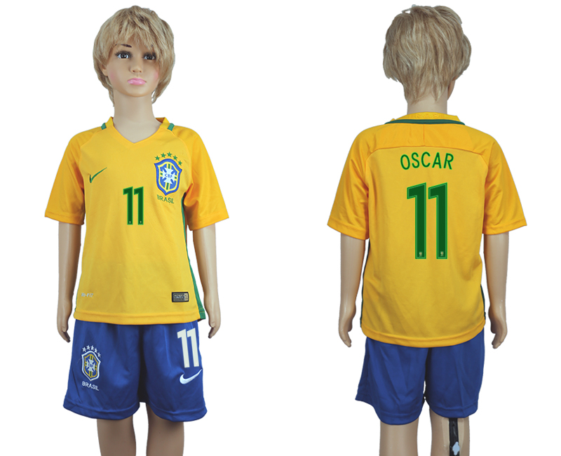 Brazil 11 OSCAR Home Youth 2016 Copa America Centenario Soccer Jersey