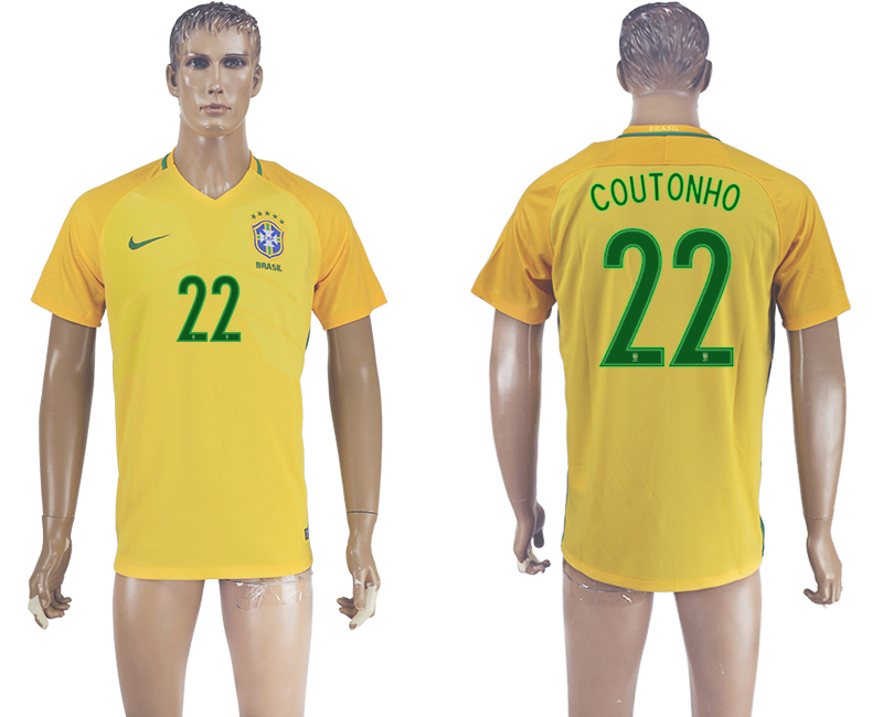 Brazil 22 COUTONHO Home 2016 Copa America Centenario Thailand Soccer Jersey