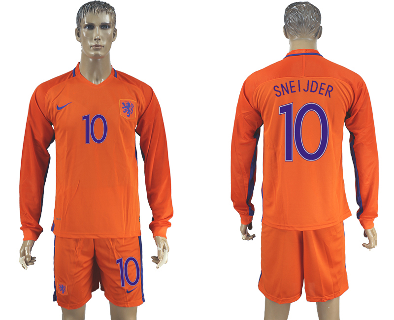 2016-17 Netherlands 10 SNEIJDER Home Long Sleeve Soccer Jersey