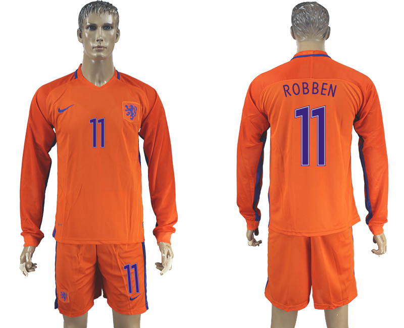 2016-17 Netherlands 11 ROBBEN Home Long Sleeve Soccer Jersey