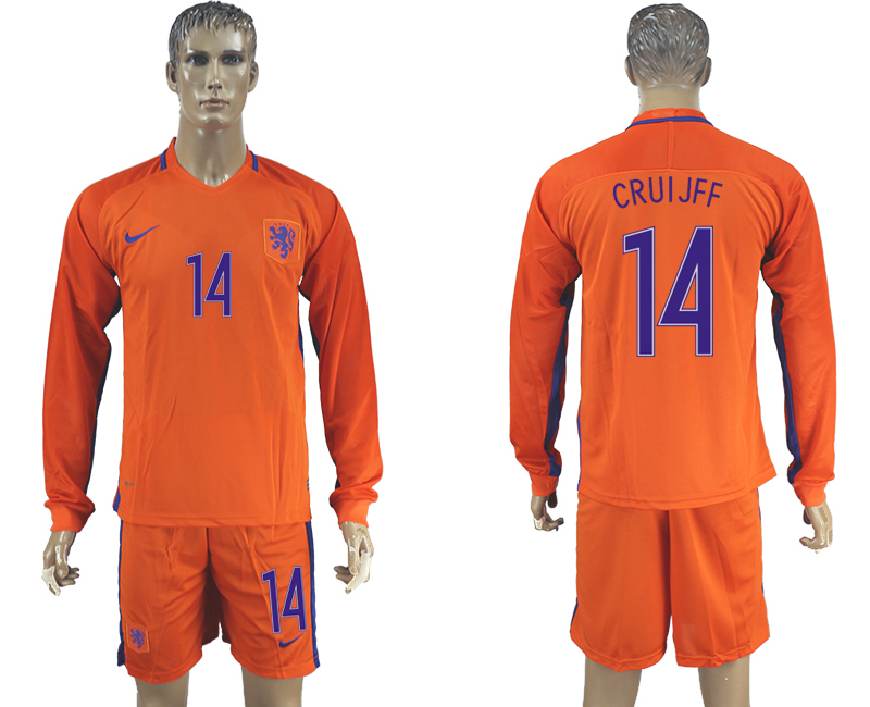 2016-17 Netherlands 14 CRUIJFF Home Long Sleeve Soccer Jersey