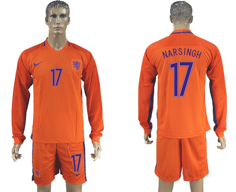 2016-17 Netherlands 17 NARSINGH Home Long Sleeve Soccer Jersey