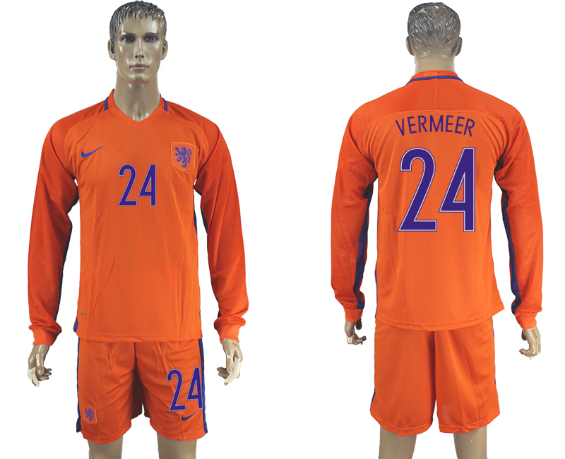 2016-17 Netherlands 24 VERMEER Home Long Sleeve Soccer Jersey