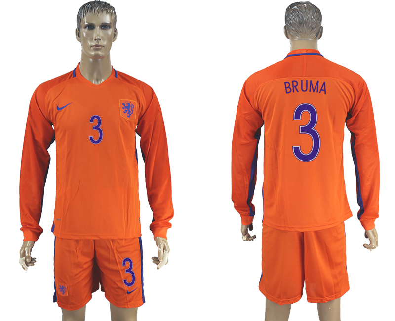2016-17 Netherlands 3 BRUMA Home Long Sleeve Soccer Jersey