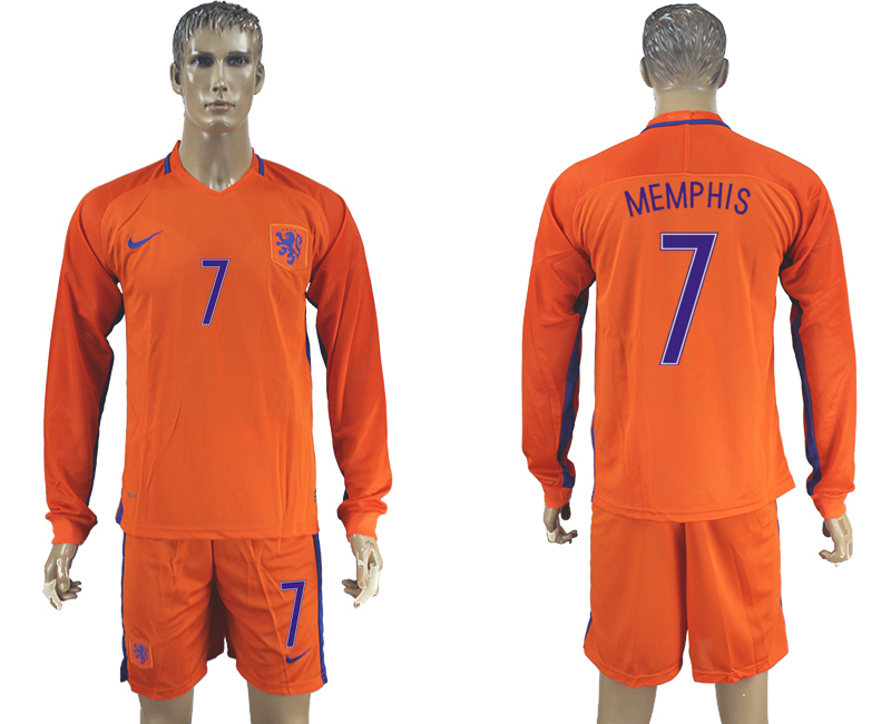2016-17 Netherlands 7 MEMPHIS Home Long Sleeve Soccer Jersey