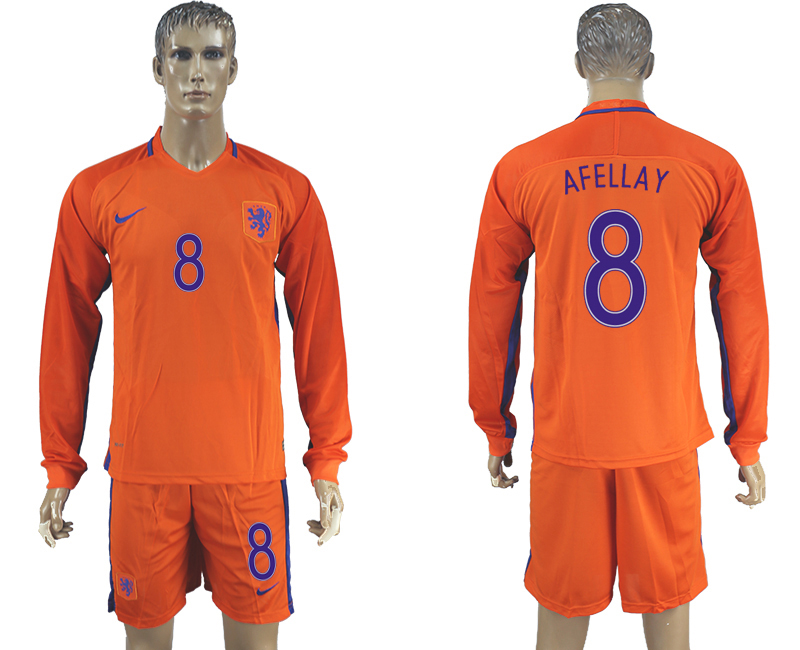 2016-17 Netherlands 8 AFELLAY Home Long Sleeve Soccer Jersey