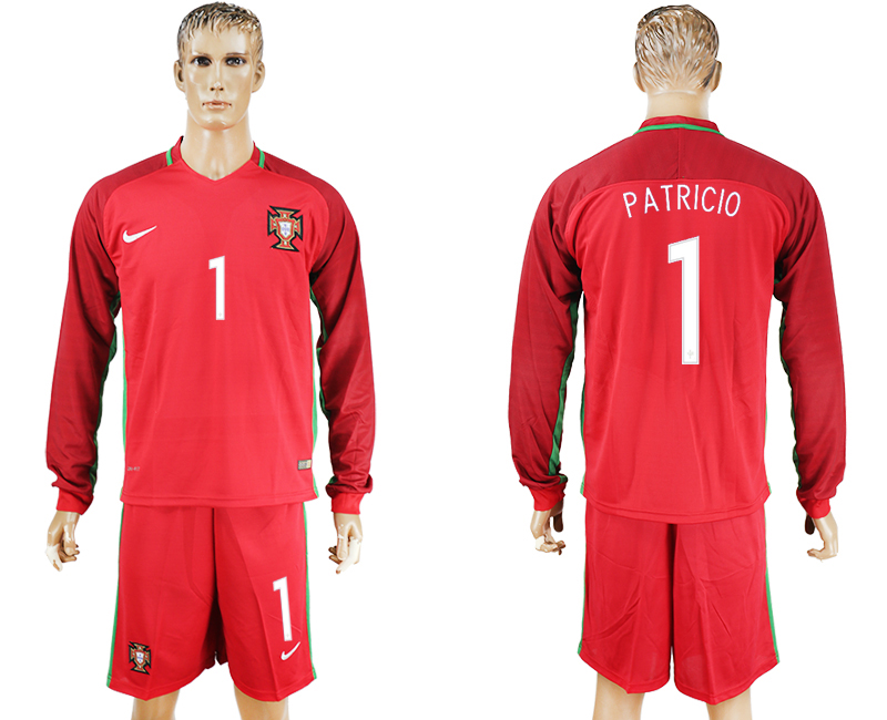 Portugal 1 PATRICIO Home UEFA Euro 2016 Long Sleeve Soccer Jersey