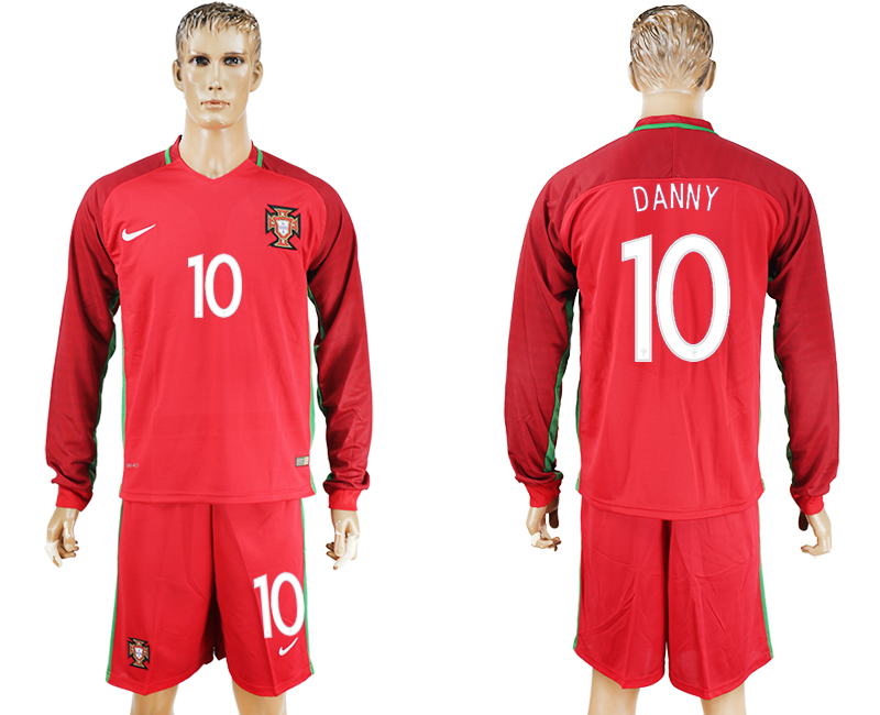 Portugal 10 DANNY Home UEFA Euro 2016 Long Sleeve Soccer Jersey