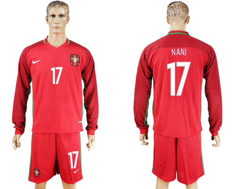 Portugal 17 NANI Home UEFA Euro 2016 Long Sleeve Soccer Jersey