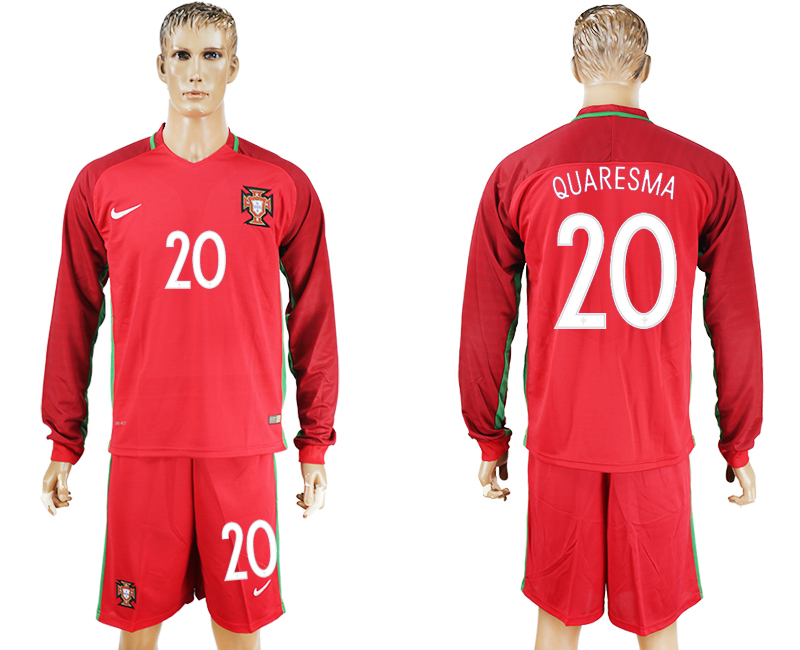 Portugal 20 QYARESMA Home UEFA Euro 2016 Long Sleeve Soccer Jersey