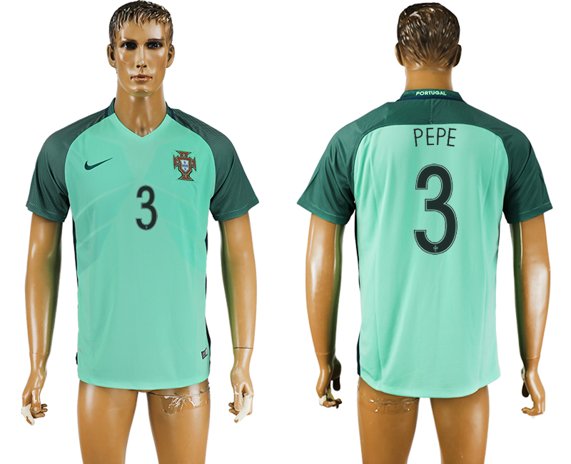 Portugal 3 PEPE Away UEFA Euro 2016 Thailand Soccer Jersey