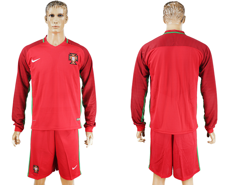 Portugal Home UEFA Euro 2016 Long Sleeve Soccer Jersey