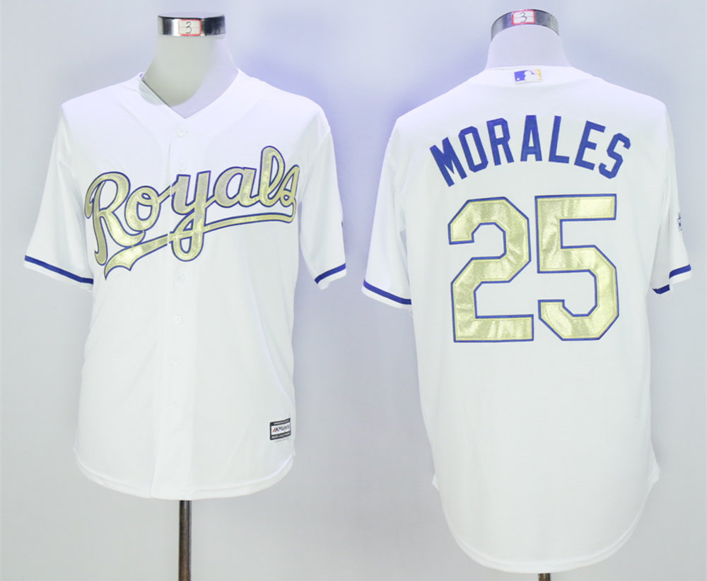 Royals 25 Kendrys Morales White 2015 World Series Champions New Cool Base Jersey
