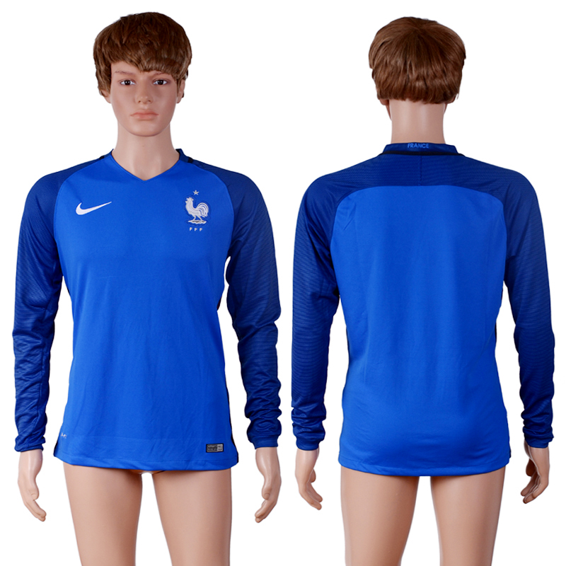 France Home UEFA Euro 2016 Long Sleeve Thailand Soccer Jersey