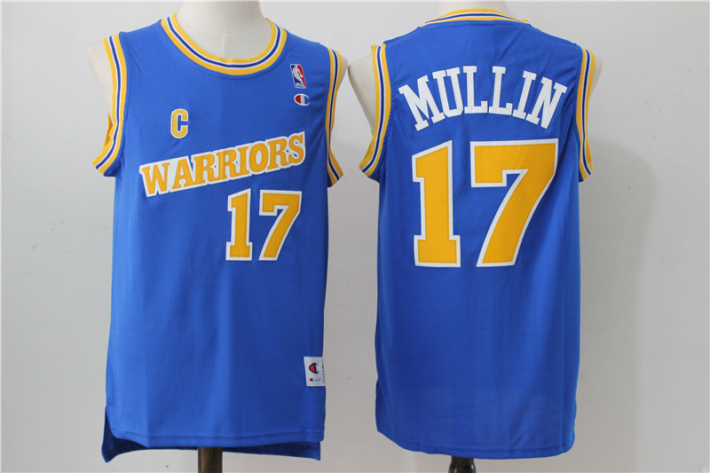 Warriors 17 Chris Mullin Blue Throwback Stitched Jersey - Click Image to Close