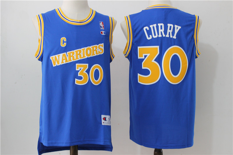 Warriors 30 Stephen Curry Blue Throwback Stitched Jersey