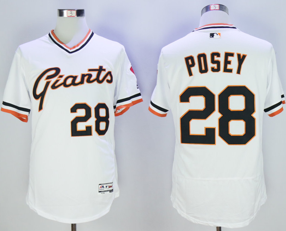Giants 28 Buster Posey White Cool Base Cooperstown Collection Player Jersey