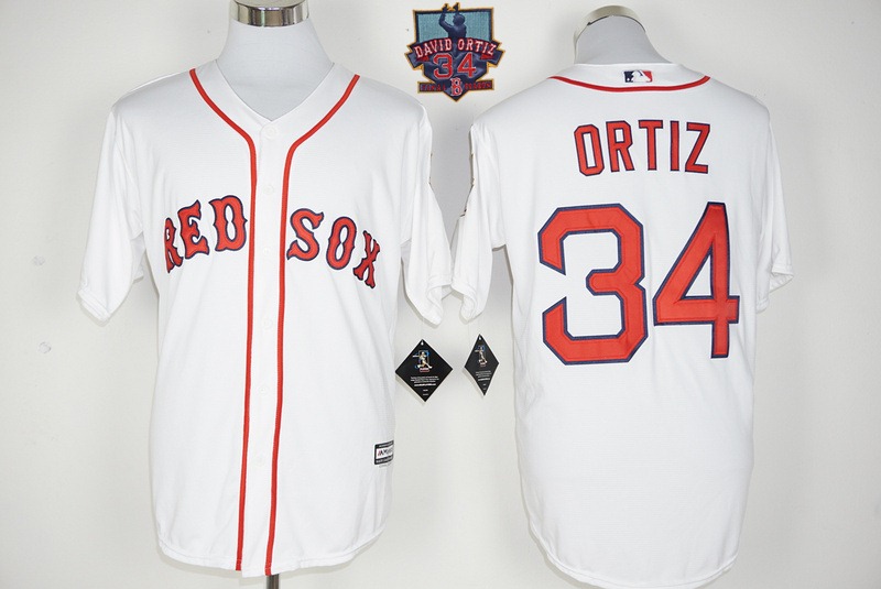 Red Sox 34 David Ortiz White With Final Season Patch New Cool Base Jersey - Click Image to Close