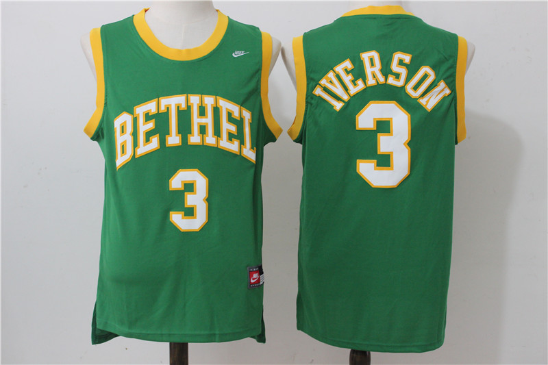 Bethel High School 3 Allen Iverson Green All Stitched Jersey