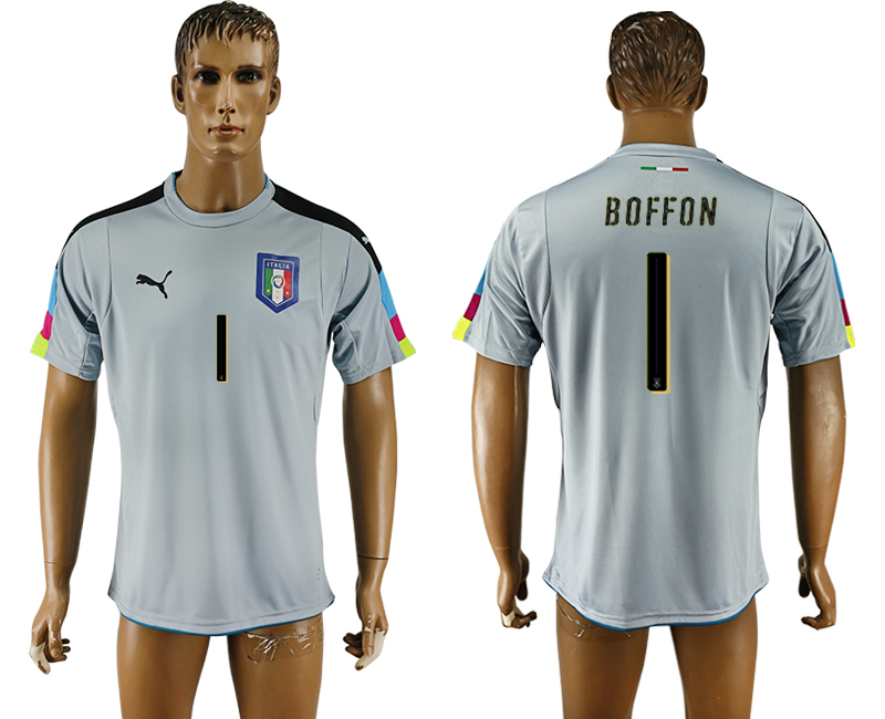 Italy 1 BOFFON Goalkeeper Grey UEFA Euro 2016 Thailand Soccer Jersey