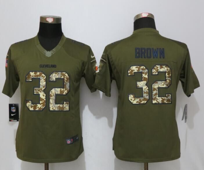 Nike Browns 32 Jim Brown Green Salute To Service Women Limited Jersey