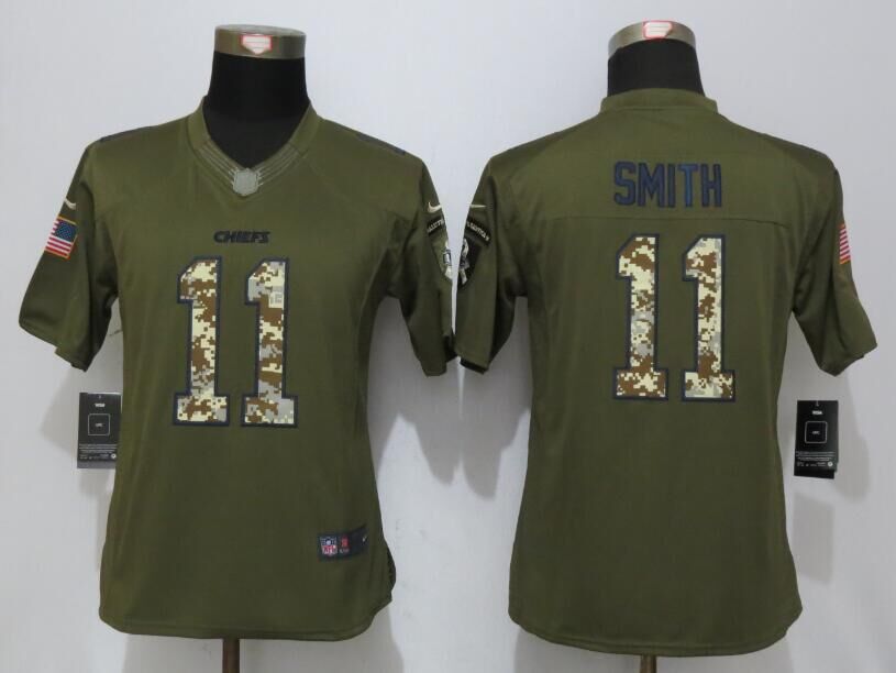 Nike Chiefs 11 Alex Smith Green Salute To Service Women Limited Jersey