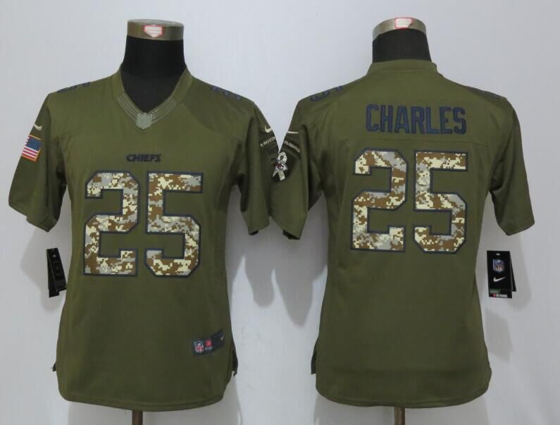 Nike Chiefs 25 Jamaal Charles Green Salute To Service Women Limited Jersey
