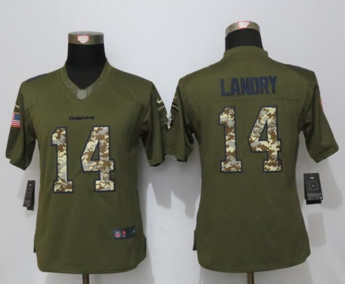 Nike Dolphins 14 Jarvis Landry Green Salute To Service Women Limited Jersey