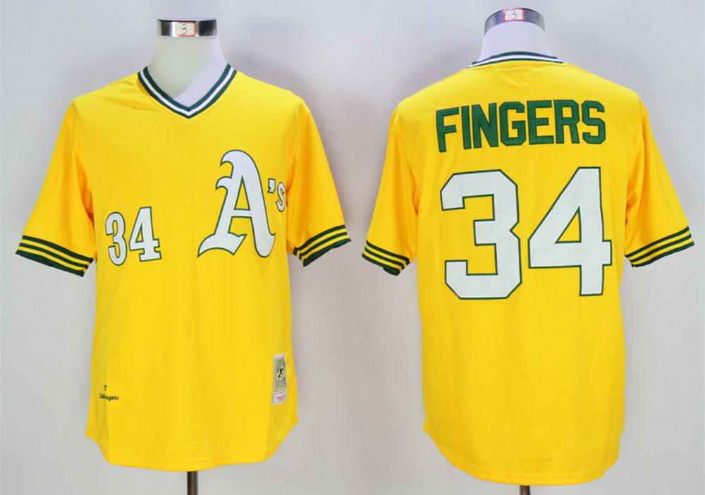 Athletics 34 Rollie Fingers Yellow Throwback Jersey