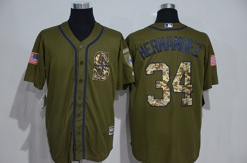 Mariners 34 Felix Hernandez Olive Green New Cool Base Jersey - Click Image to Close