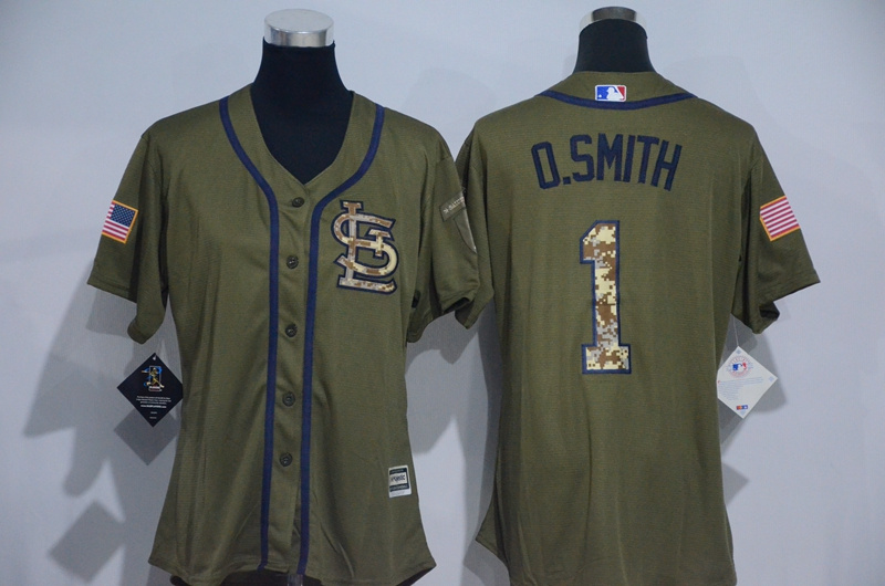 Cardinals 1 Ozzie Smith Olive Green Women New Cool Base Jersey