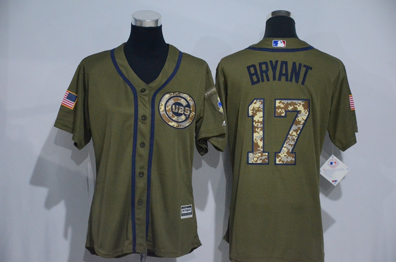 Cubs 17 Kris Bryant Olive Green Women New Cool Base Jersey