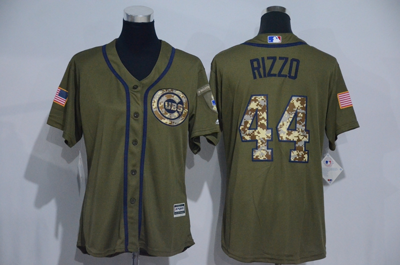 Cubs 44 Anthony Rizzo Olive Green Women New Cool Base Jersey
