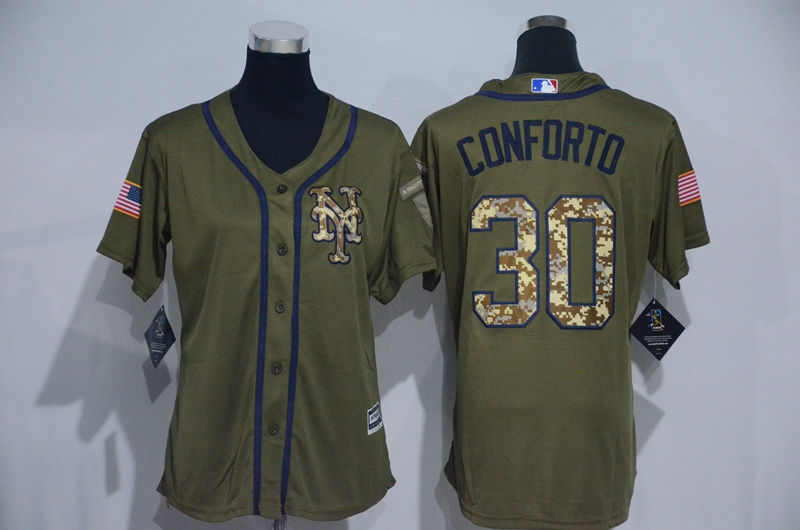 Mets 30 Michael Conforto Olive Green Women New Cool Base Jersey