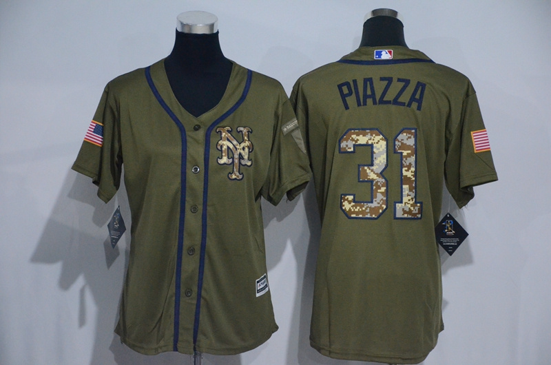 Mets 31 Mike Piazza Olive Green Women New Cool Base Jersey