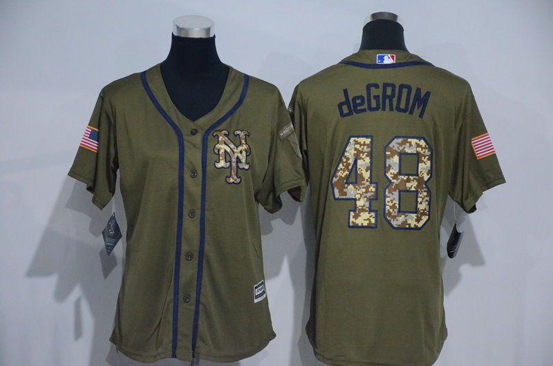 Mets 48 Jacob deGrom Olive Green Women New Cool Base Jersey