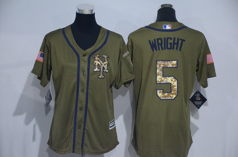 Mets 5 David Wright Olive Green Women New Cool Base Jersey