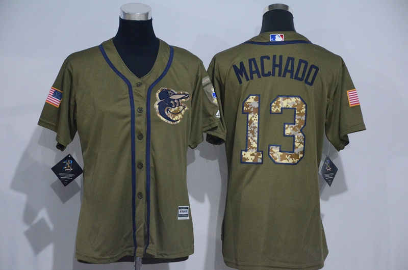 Orioles 13 Manny Machado Olive Green Women New Cool Base Jersey