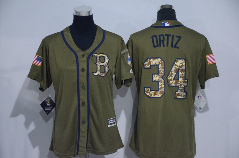 Red Sox 34 David Ortiz Olive Green Women New Cool Base Jersey