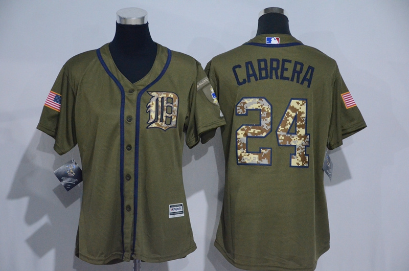Tigers 24 Miguel Cabrera Olive Green Women New Cool Base Jersey