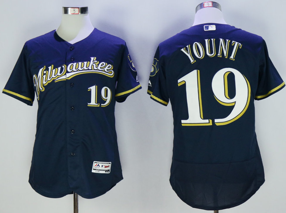 Brewers 19 Robin Yount Navy Flexbase Jersey