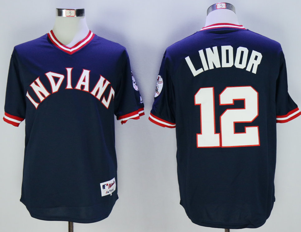 Indians 12 Francisco Lindor Navy 1976 Turn Back The Clock Jersey - Click Image to Close