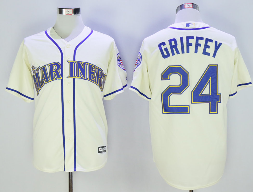 Mariners 24 Ken Griffey Cream With Hall Of Fame Patch New Cool Base Jersey
