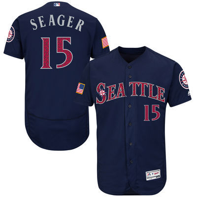 Mariners 15 Kyle Seager Navy Fashion Stars & Stripes Flexbase Jersey - Click Image to Close