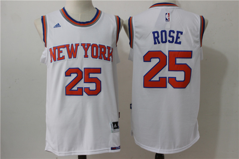 Knicks 25 Derrick Rose White Swingman Jersey