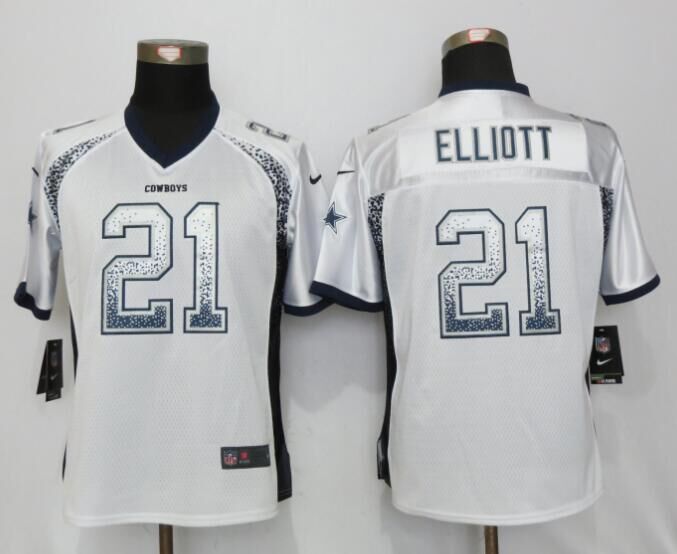 Nike Cowboys 21 Ezekiel Elliott White Women Drift Fashion Jersey
