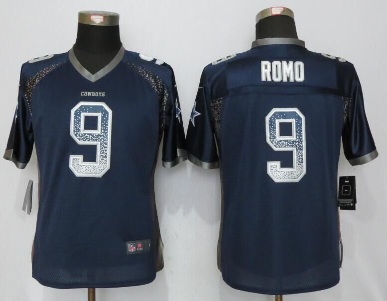 Nike Cowboys 9 Tony Romo Blue Women Drift Fashion Jersey